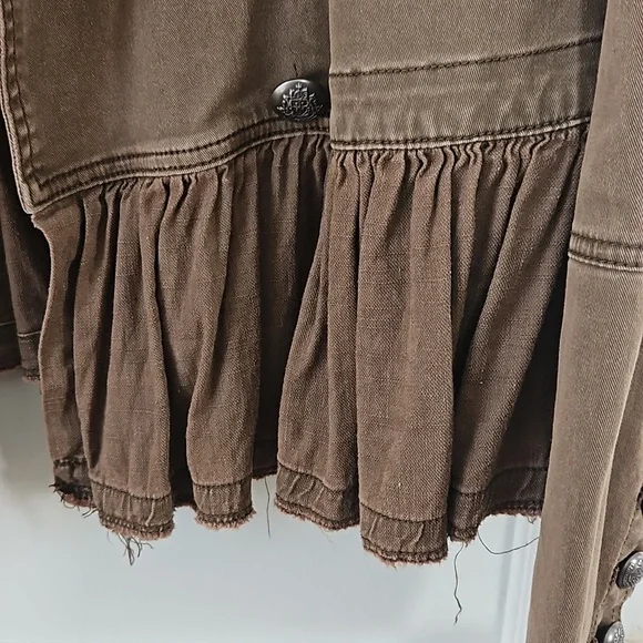 Free People Ruffle Hem Military Jacket- Olive Green -S - Picture 9 of 11
